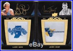 LARRY BIRD JERRY WEST 2011-12 UD Black Dual Signed Auto Logo Patch Booklet 4/25