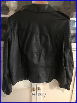 M&S Autograph Black Leather Biker Jacket 18 UK
