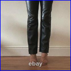 M&S Autograph Black Real Leather Straight Leg Tapered High Waist Trousers UK 14