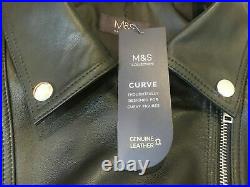M&S Autograph Ladies Black Soft Leather Biker Jacket, Size 24 Brand New, BNWT
