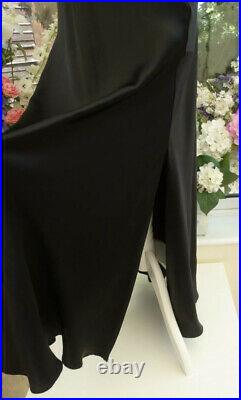M&S Autograph Sexy Black Floaty 100% PURE SILK Long Nightdress Size 14 Side Slit