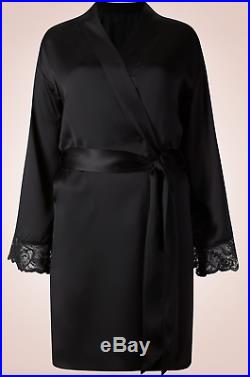 M&s Rosie For Autograph Black Silk Dressing Gown