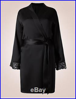 M&s Rosie For Autograph Black Silk Dressing Gown