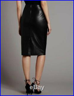 Marks & Spencer Autograph Black Leather Panel Detail Pencil Skirt size 16 BNWT