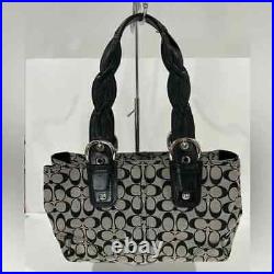 New Coach Black Leather & Gray Signature Jacquard Handbag Satchel Shoulder Bag