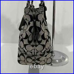 New Coach Black Leather & Gray Signature Jacquard Handbag Satchel Shoulder Bag