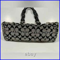 New Coach Black Leather & Gray Signature Jacquard Handbag Satchel Shoulder Bag