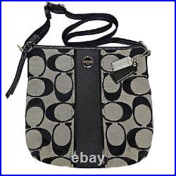 New Coach Signature Stripe Duffle Bag Black White Crossbody