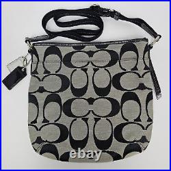 New Coach Signature Stripe Duffle Bag Black White Crossbody