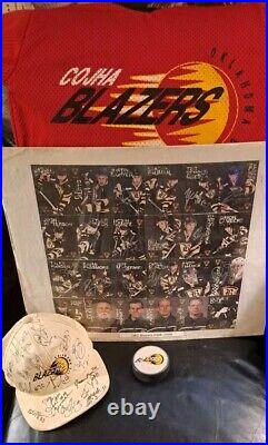 OKC Blazers Hockey Memorabilia Autographed Jersey, Hat, Puck & Player Cards