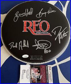 REO Speedwagon complete group autograph autographed signed logo drumhead JSA COA