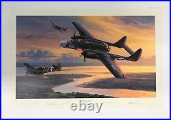 Twilight Conquest by Nicolas Trudgian art autographed by P-61 Black Widow Pilots