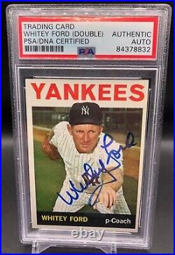 Whitey Ford Twice Signed Autograph 1964 Topps #380 Psa Dna Bold Mint Auto